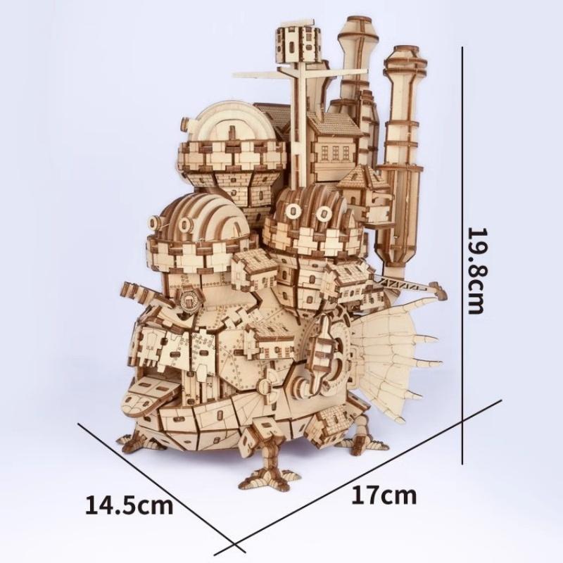 3D Wooden Moving Castle Puzzle - DIY Anime Model Kit, Educational Building Blocks, Collectible Desk Decor from Classic Animation