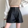 Women's High-Waist PU Leather A-Line Shorts, Brown Wide-Leg Style for Autumn/Winter 2024. Perfect Outerwear with Boots.
