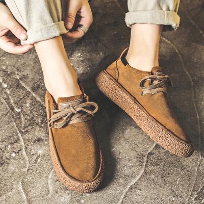Autumn Shoes for Men Cow Suede Leather Casual Shoes Lace-up Flat Skateboard Shoes Fashion Sneaker