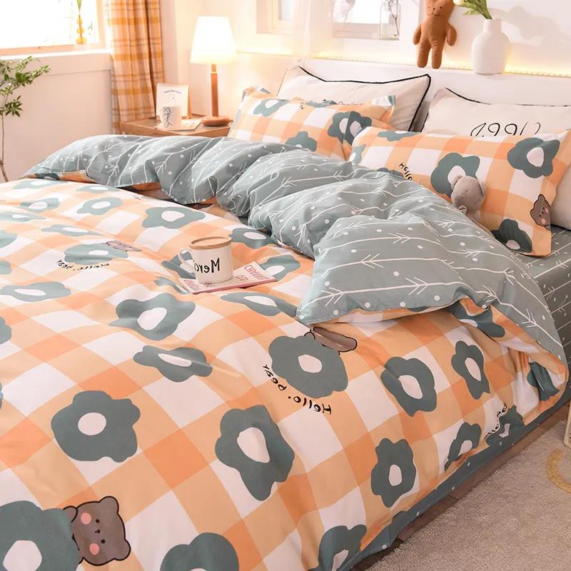 Four-piece Bedding Cotton Quilt Cover Single and Double Cartoon Printing Mattress Cover Bedroom Bed Linen Quilt Cover