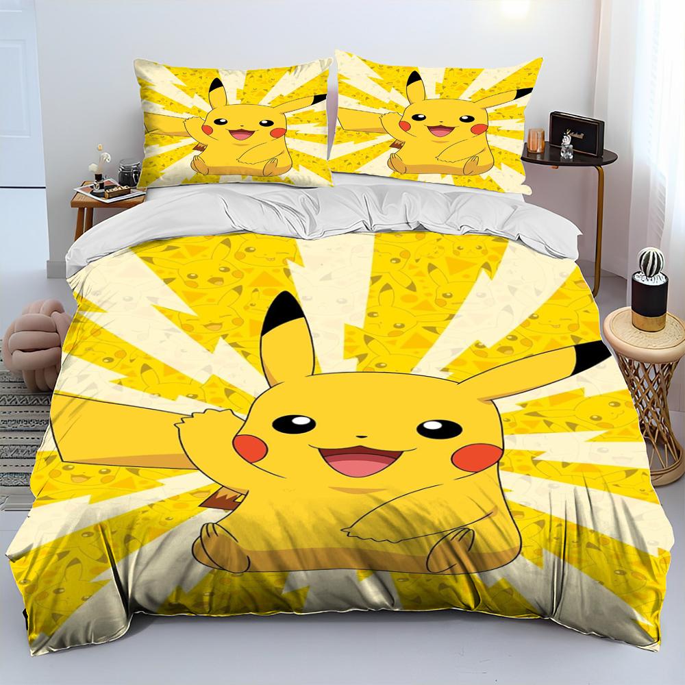 3D Cartoon Pikachu Pokemon Monster Bettdecke Bettwäsche Set Bettbezug Bett Set Steppdecke Bezug Kissenbezug Queen Bettwäsche Set Erwachsene Kinder