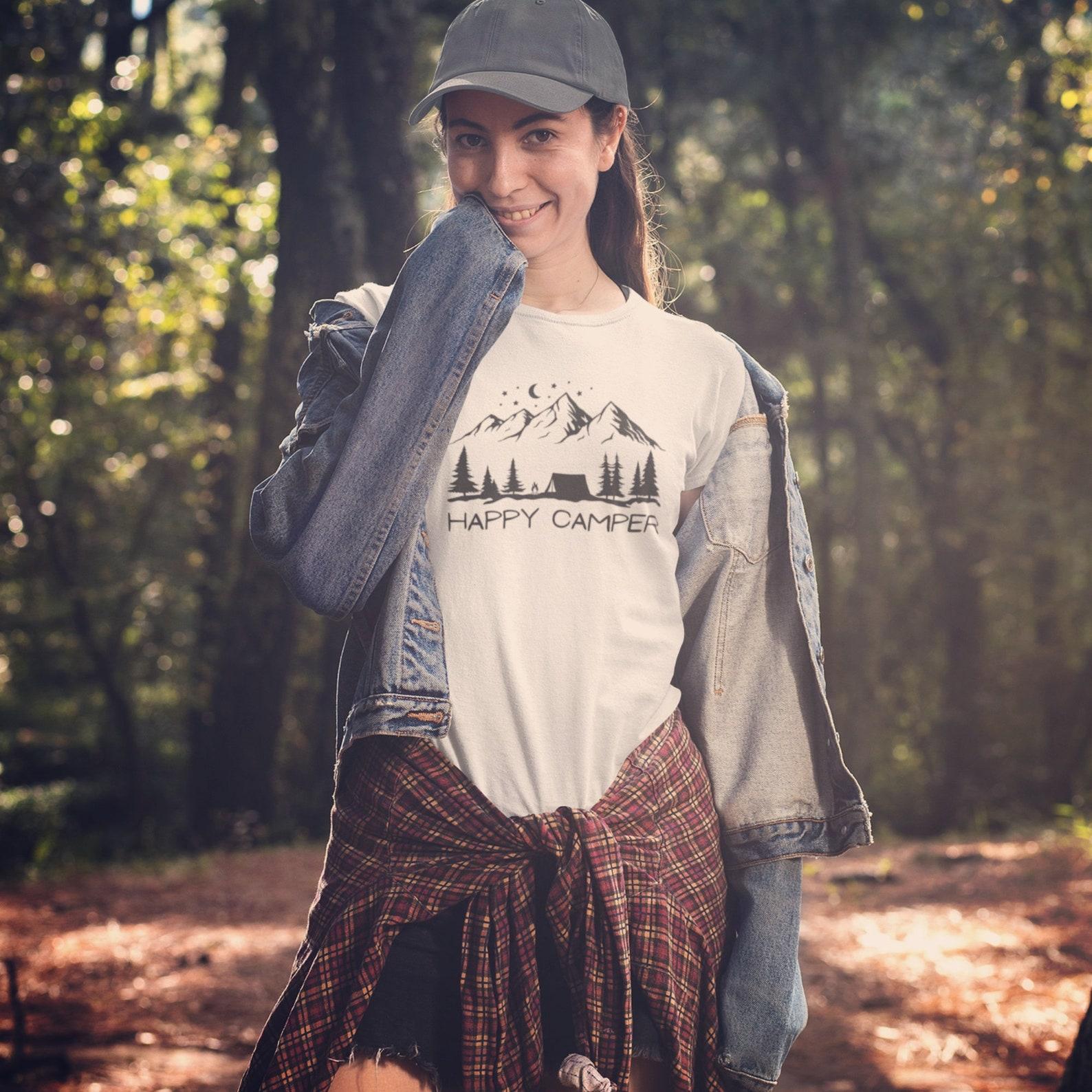 Happy Camper Shirt | Camping Tshirt | Camper In Mountains T Shirt | Outdoor Adventure Hiking Shirt S