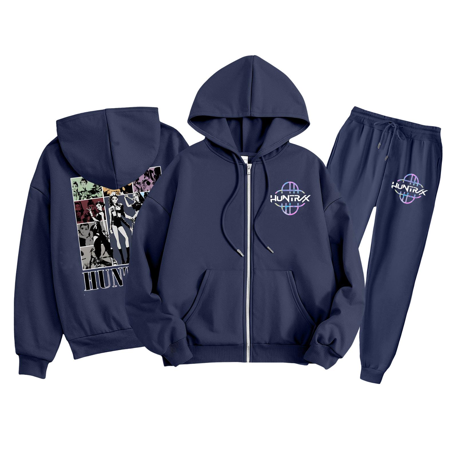 

Детская мода Толстовка с длинным рукавом, на молнии, с капюшоном, спортивные штаны с принтом, комплект толстовки с карманами 100 тёмно-синий