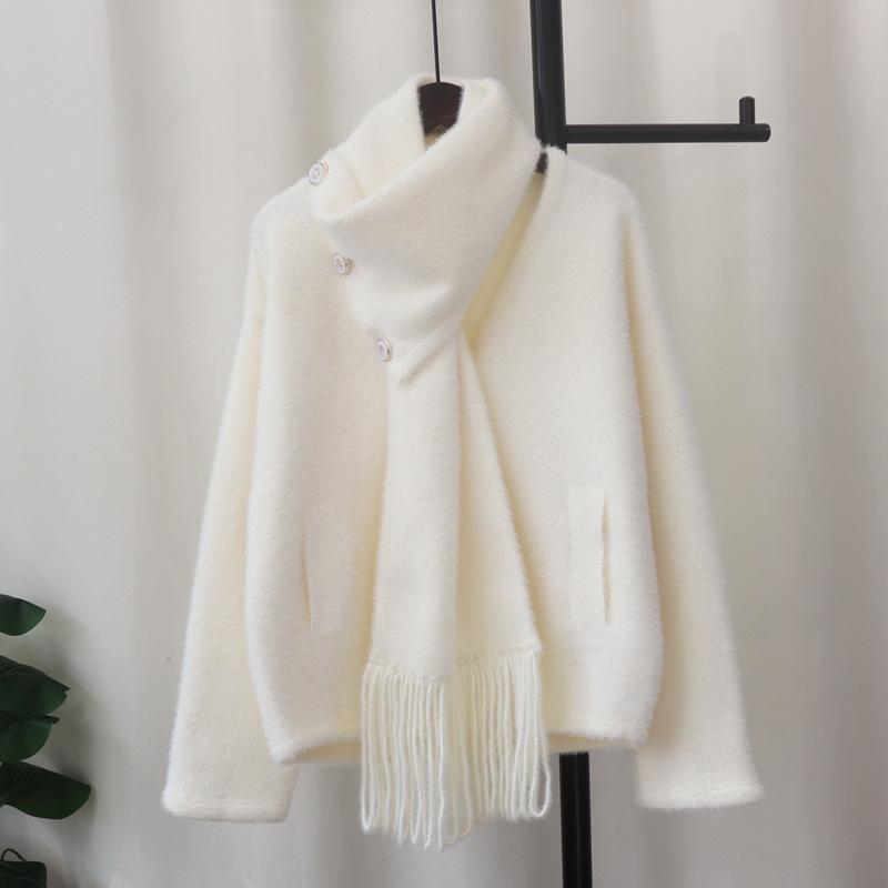 

Съемный шарф имитация норки вязаный кардиган осень и зима новый свободный свитер куртка женская one size fits all