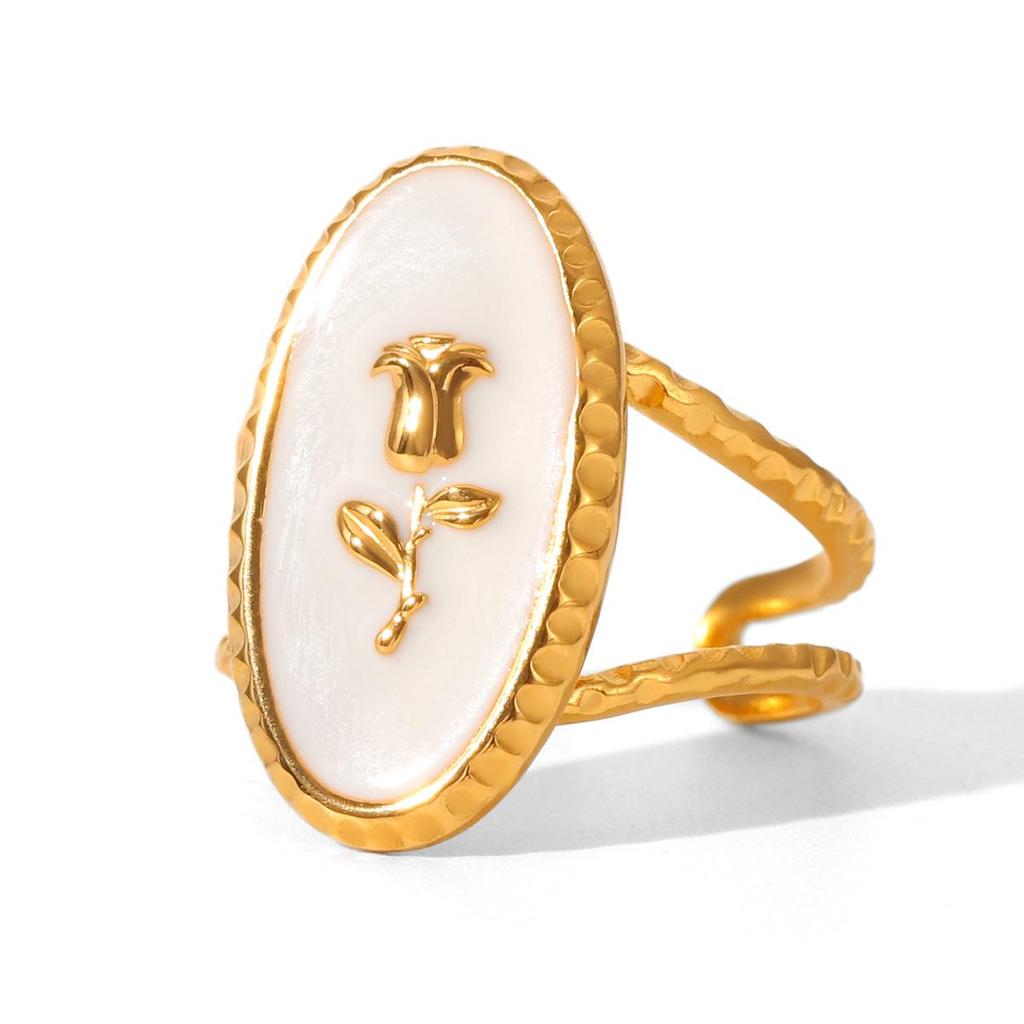 Eleganter französischer Retro-Rosenring für Damen - Offenes ovales Design mit Tropföldekor