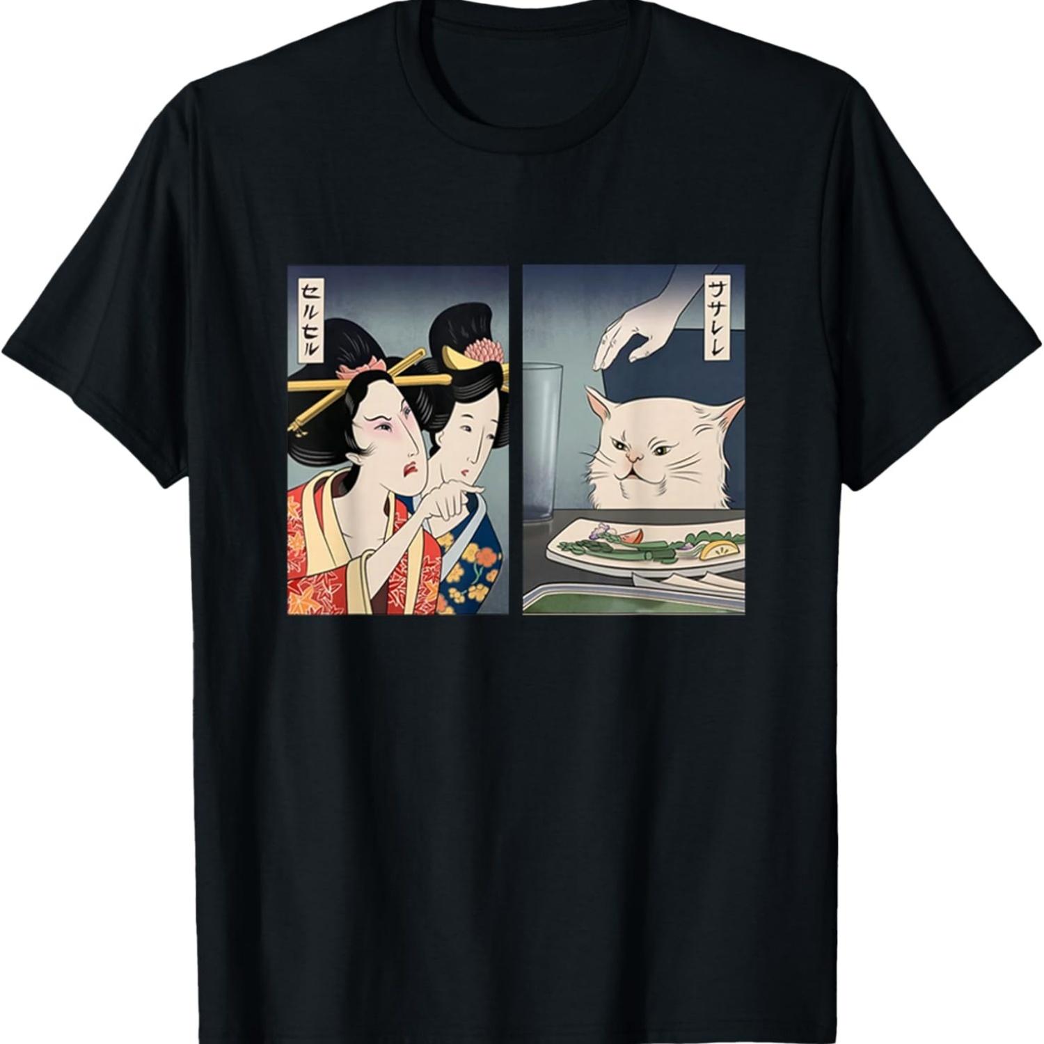 

Lady Yelling At Cat Meme Traditional Japanese T-Shirt S чёрный
