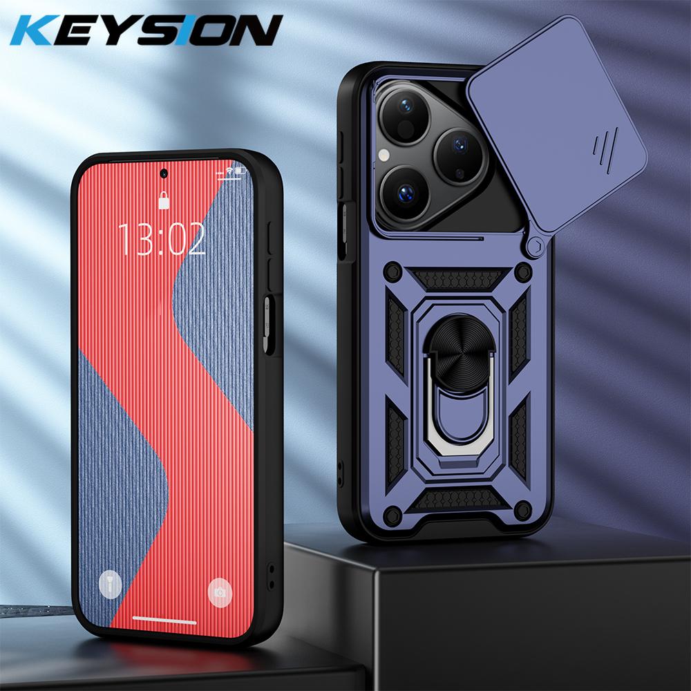 

KEYSION Противоударный чехол для Huawei Pura 80 Ultra со сдвижной защитой объектива камеры, кольцом-подставкой, чехол для телефона для Huawei Pura 80 80 Pro for Huawei Pura 80 синий