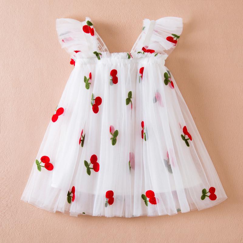 Korean Style Girl Dress With Puffy Wings Summer Cotton Blend For Toddler Girls