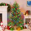 3 ft Artificial Christmas Tree with Dual Color Lights, Timer, PE+PVC Spruce, Pinecone Red Berry Burlap Base
