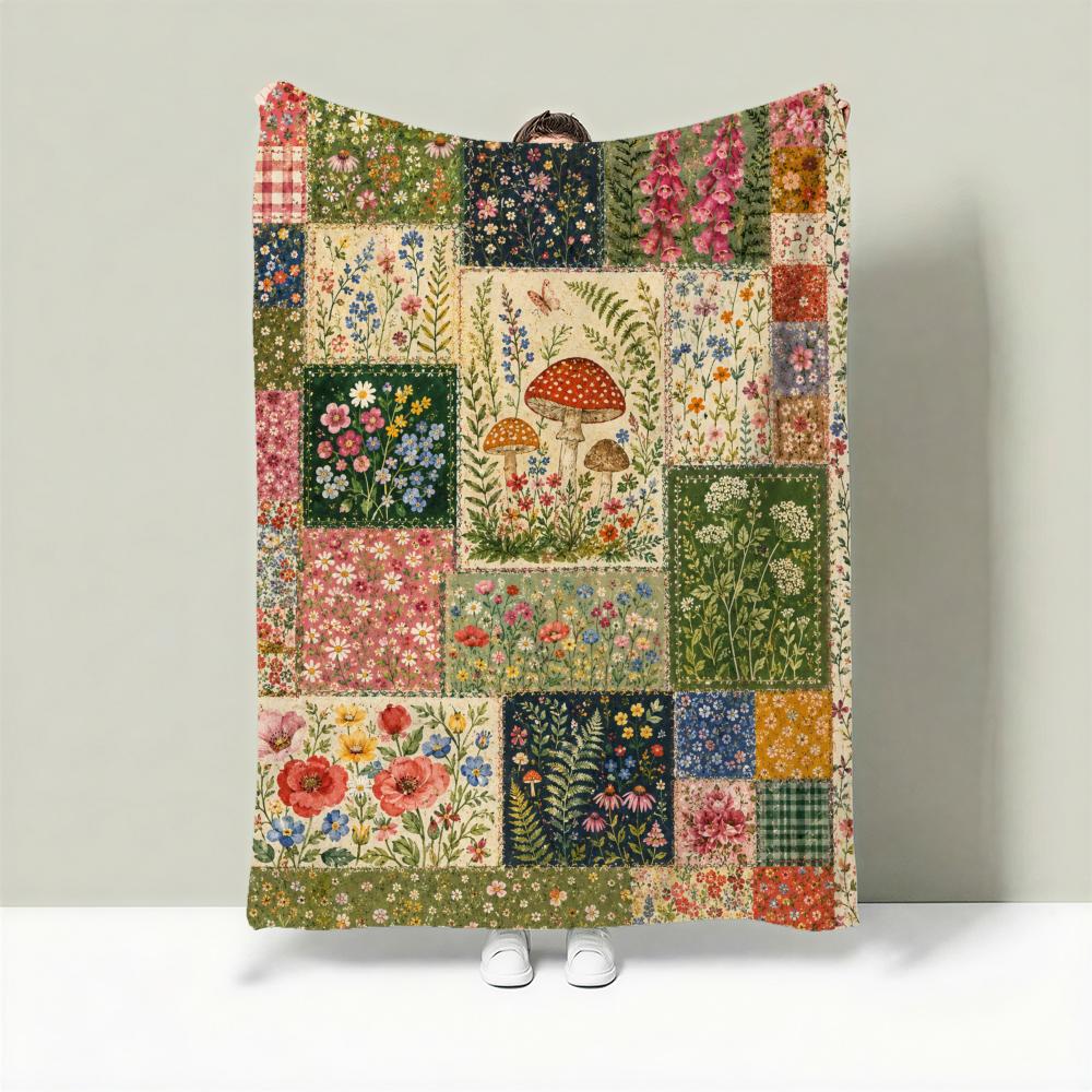 Country Patchwork Set Throw Lightweight 240G Flannel Blanket Soft Skin-Friendly For Summer Cooling