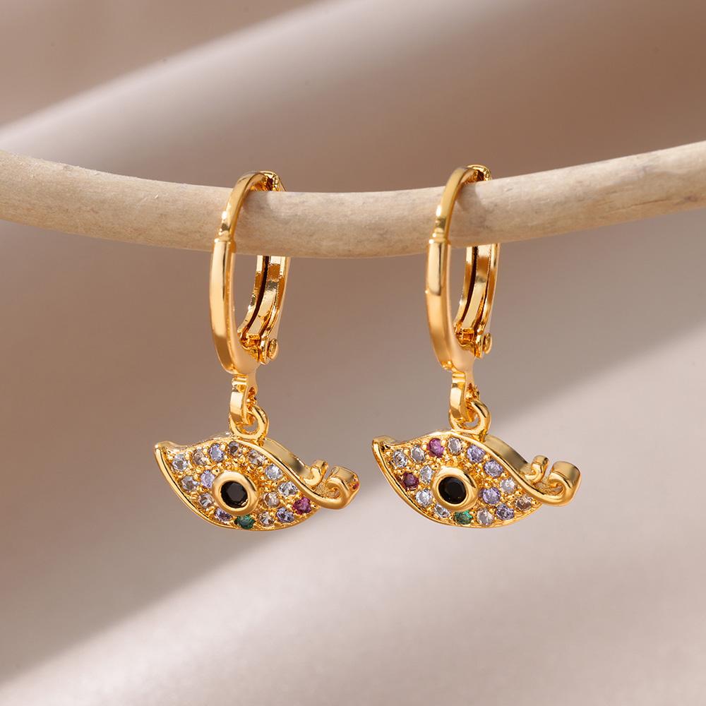 Luxus Zirkon Böser Blick Creolen für Damen Rostfreier Stahl Türkisches Teufelsauge Ohrhänger Ästhetischer Schmuck Geschenk aretes