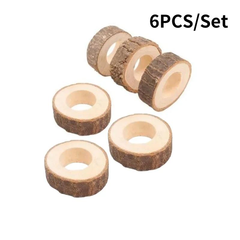 6-30PCS Rustic Wooden Napkin Rings Handmade Bark Log Craft Table Decoration for Wedding Dinner Party and Home Decor Accessories