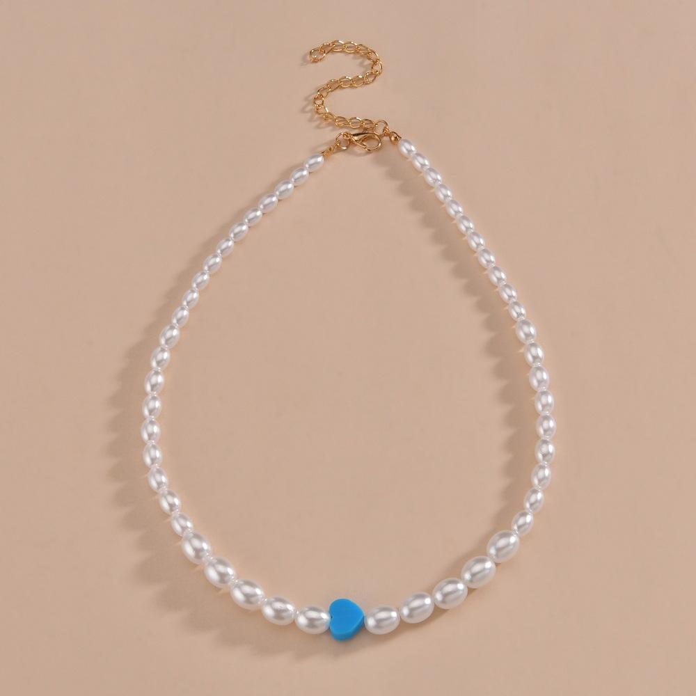 Blue Resin Love Beaded Pearl Ladies Necklace Necklace