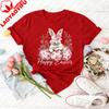 Happy Easter Shirt Cute Easter Bunny Tshirt Graphic Printed Tshirt Women Fashion Daily Life Casual Festival Costumes Cotton Top