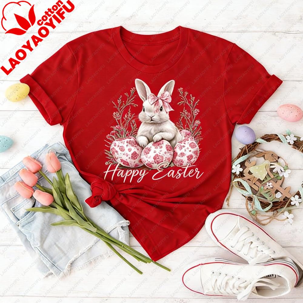 Happy Easter Shirt Cute Easter Bunny Tshirt Graphic Printed Tshirt Women Fashion Daily Life Casual Festival Costumes Cotton Top