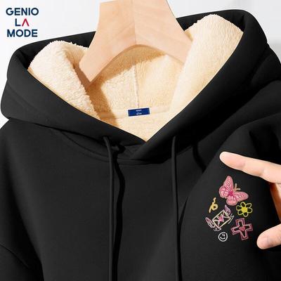 GENIOLAMODE Herren Schwergewicht Plüschgefütterter Kapuzenpullover