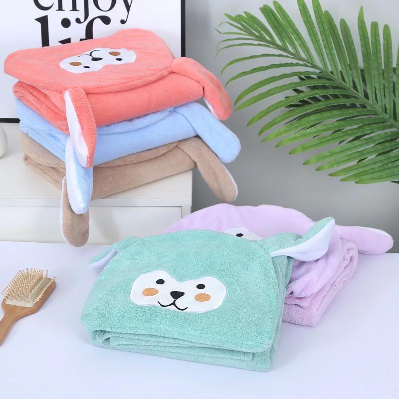 Bebek Yenidoğan Banyo Havlusu Kapşonlu Mercan Polar Su Emici Bornoz Kundak Banyo Havluları Banyo Yumuşak Battaniye Karikatür Hayvanlar