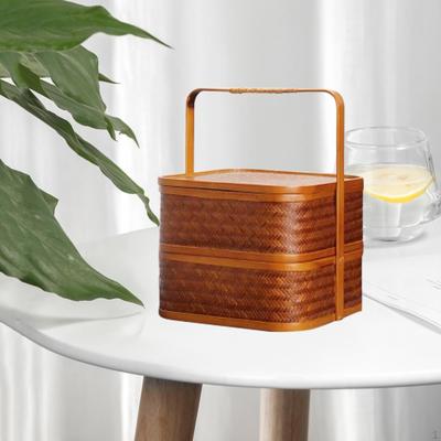 Bamboo Hand Double-layer Design Exquisite Workmanship Storage Pastries Gift for Home
