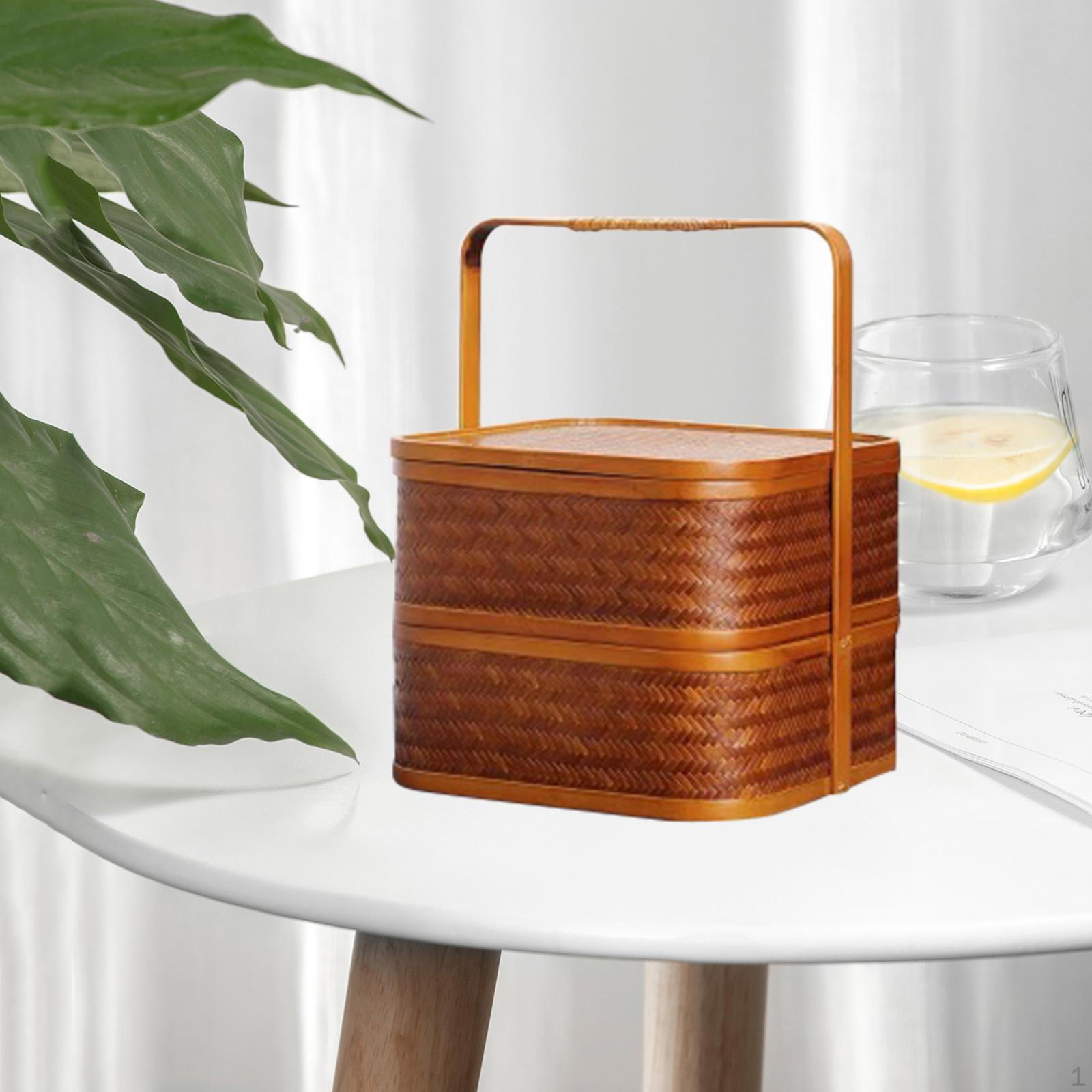 Bamboo Hand Double-layer Design Exquisite Workmanship Storage Pastries Gift for Home Small 4960₽