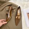 Pointed Niche Single Shoes Women's 2025 New Spring and Autumn New Shallow Mouth Design Fine Heel Soft Leather Grandma Shoes Non-slip