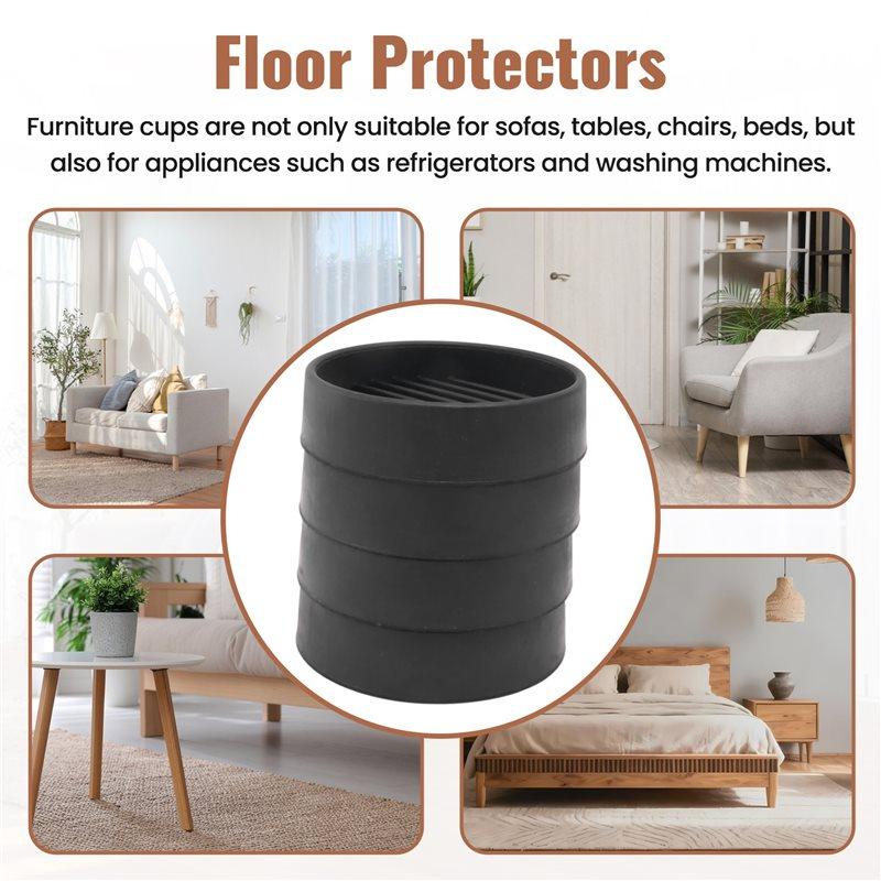 ABMH-4Pcs Round Rubber Furniture Caster Cups, Anti-Sliding Furniture Pads Bed Stopper Floor Protectors