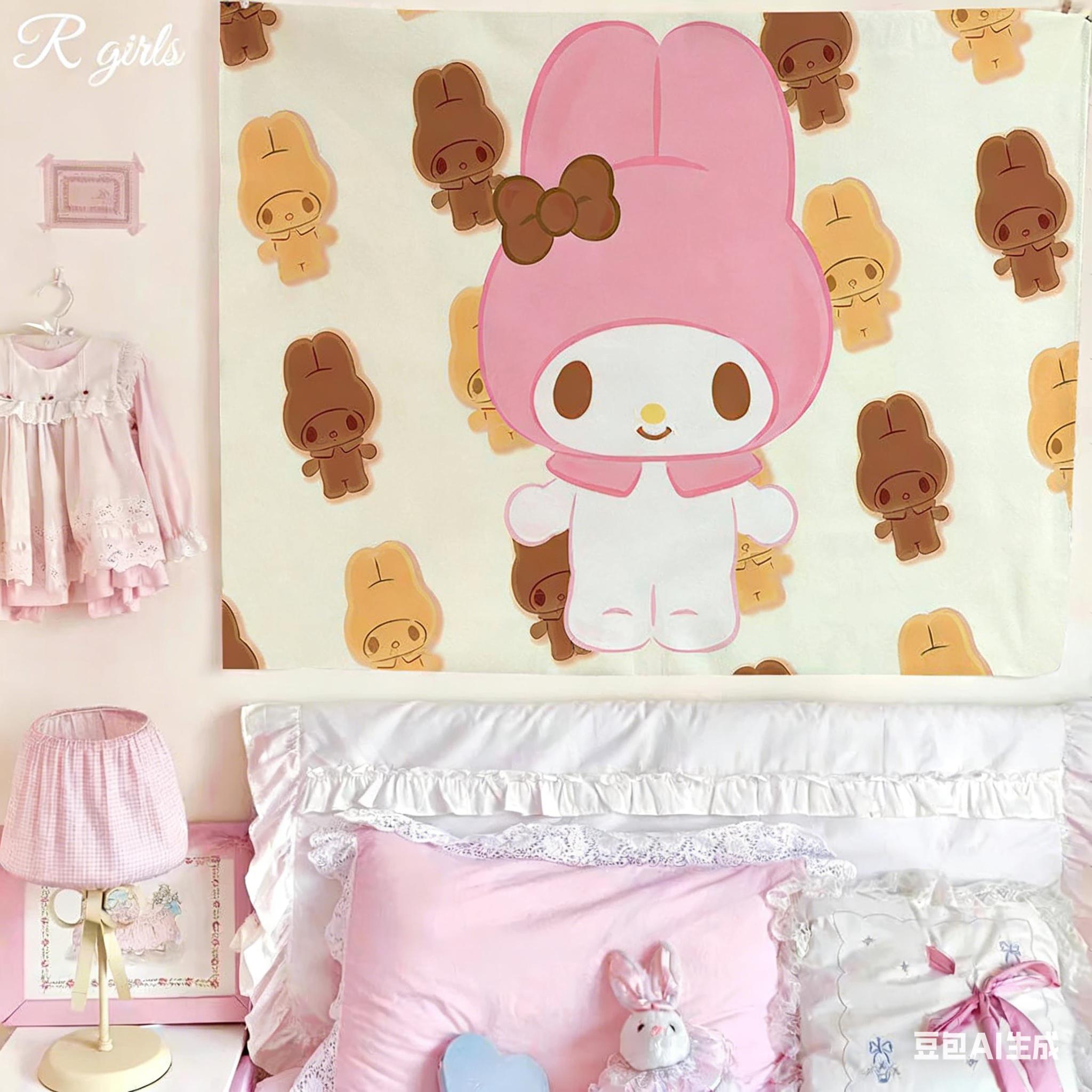 

Милый Гобелен My Melody Кавайный Принт Sanrio с Кроликом Настенное Украшение для Комнаты Подростка Общежития Разные Размеры 74x94cm(29x37in)