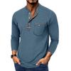 Men's Spring And Solid Color T-shirt Lapel 3 Button Open Placket Button Long Sleeved Top