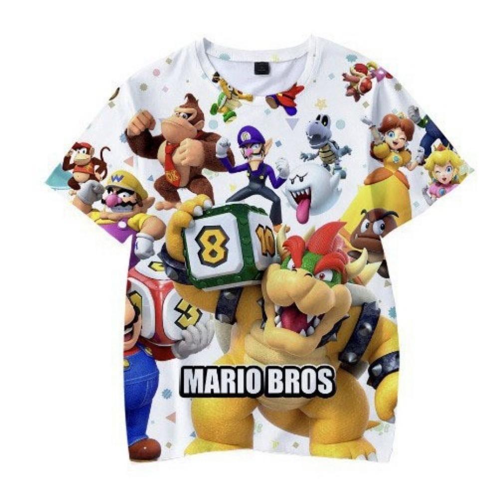 

New Mario Short-sleeved 3D Printed Parent-child T-shirt Anime Cartoon Short-sleeved Round Neck Summer Children s Clothing 100
