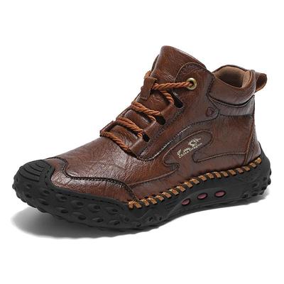 Hand-stitching Leather Men Boots Split Leather Casual Leather Shoes Men Ankle Boots