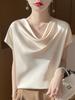 Women's French Style Ruffle Neck Short Sleeve Top - Solid Color Summer 2025