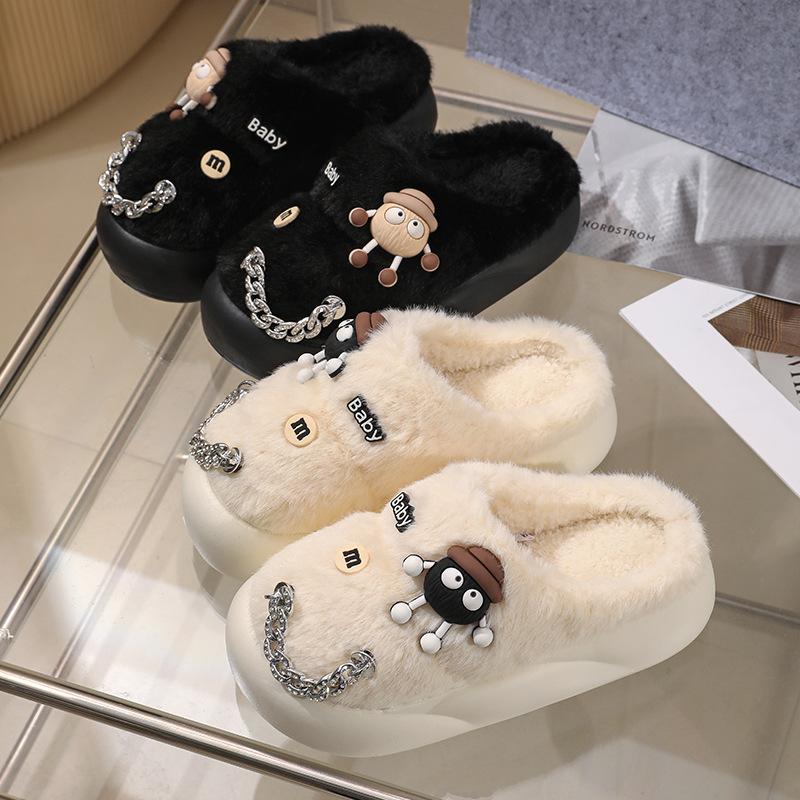 Small briquettes cotton slippers autumn thick-soled non-slip suede warm home EVA sole fluffy slippers