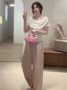 French Style Cowl Neck Off-Shoulder Knit Top