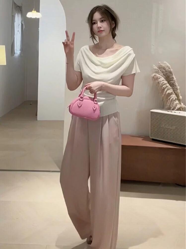French Style Cowl Neck Off-Shoulder Knit Top