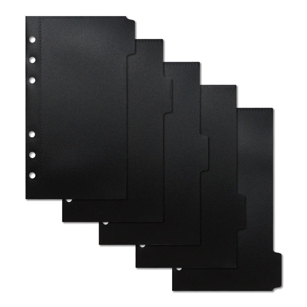A6 5Pcs Colorful Binder Pockets Binder Zipper Folders for 6Ring Notebook Divider Page Waterproof PVC Leaf Document Filing Bag