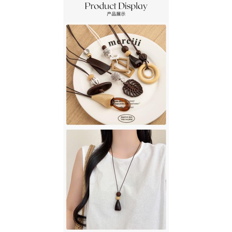 Vintage New Chinese Style Irregular Pendant Long Clavicle Chain Necklace For Women