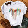 Fashion Women T-Shirt Cartoon Tee Shirts Watercolor Heart Dog Paw T Shirt Harajuku Tops Tee Short Sleeve Cute Female Tshirts Tee