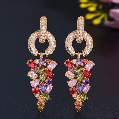 WWJ Pendientes Largos Colgantes con Racimo de Circonitas Multicolor para Mujer