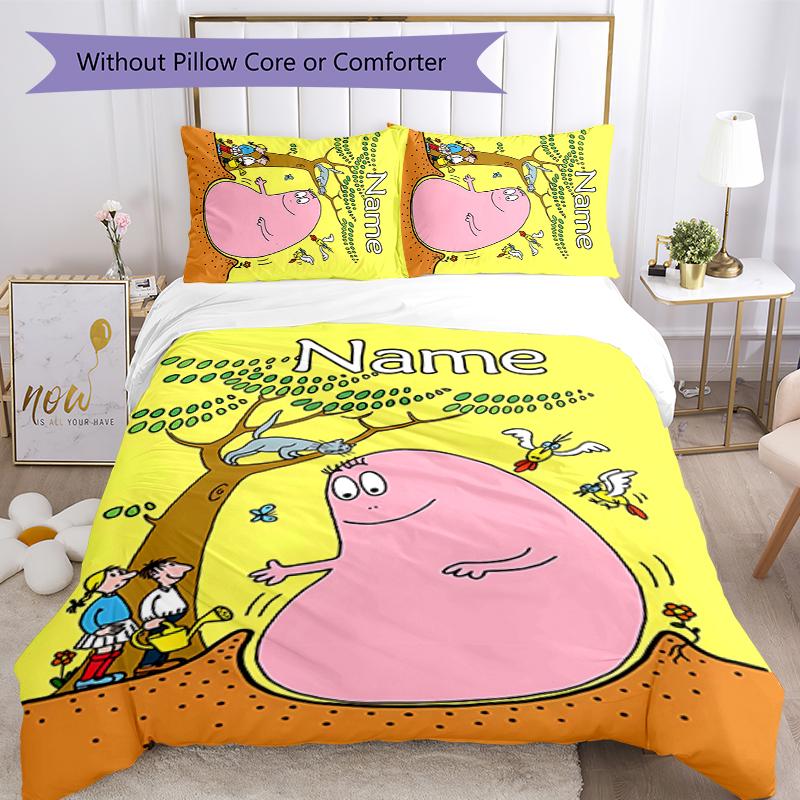 3pcs Custom Name Barbapapa Bedding Set Duvet Cover Closure Includes 1 Duvet Cover & 2 Pillowcases for All Seasons Bedroom Decor
