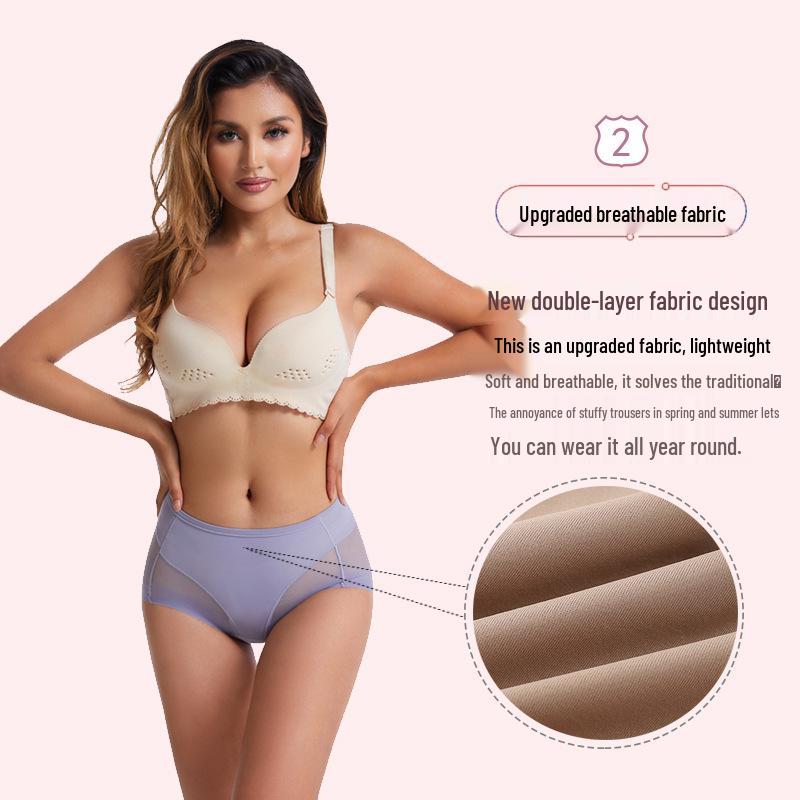 Women's Mid-Waist Briefs - Transparent Mesh, Comfortable Ice Silk, Plus Size