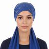 Solid Color Muslim Headscarf Hat Soft Elastic Rhinestone Hijab Caps  Casual Wear