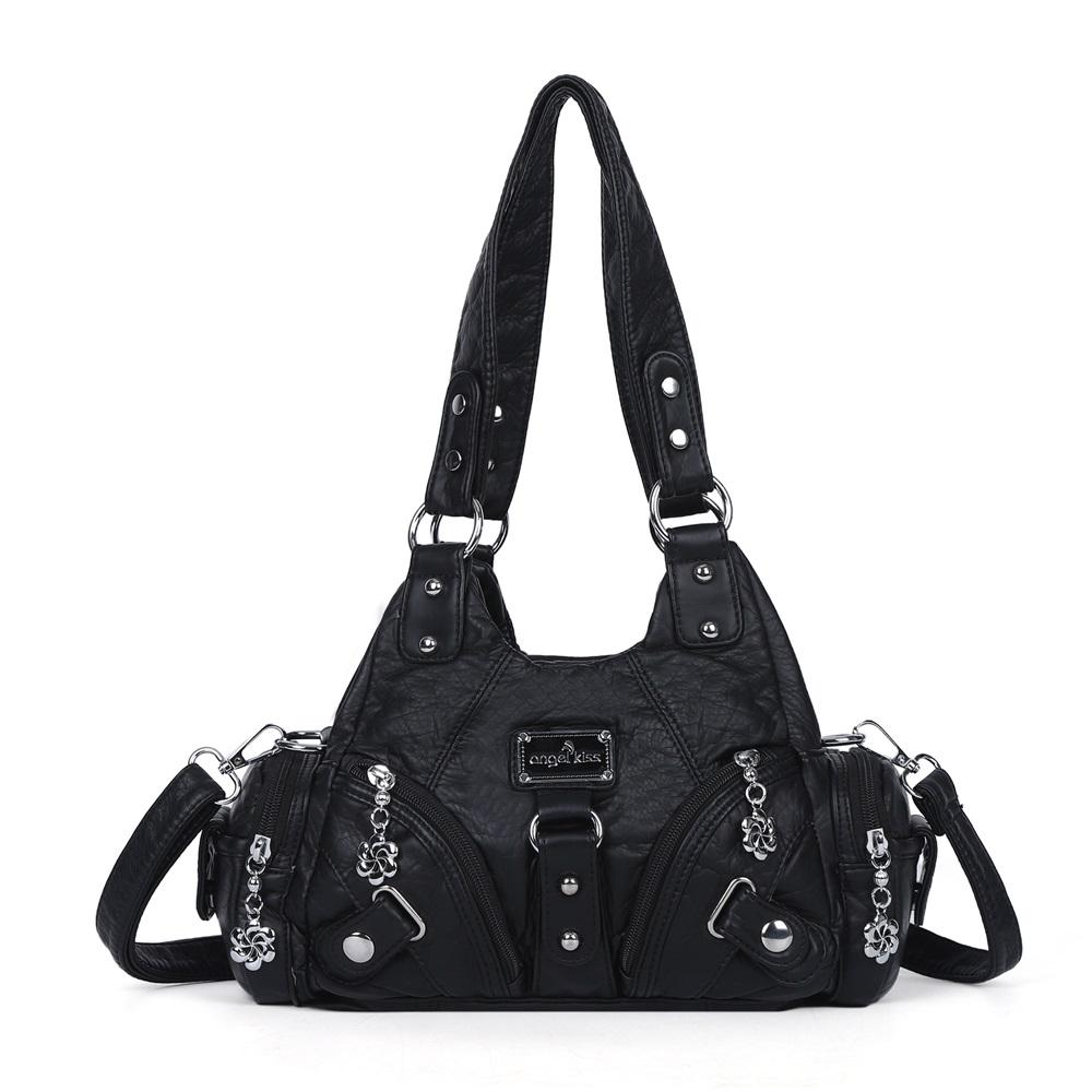 Angel Kiss Stil Retro Abgenutzte Leder Hobo Tasche, Edgy Y2K Umhängetasche Geräumige Schultertasche mit Mehreren Taschen für den Alltag