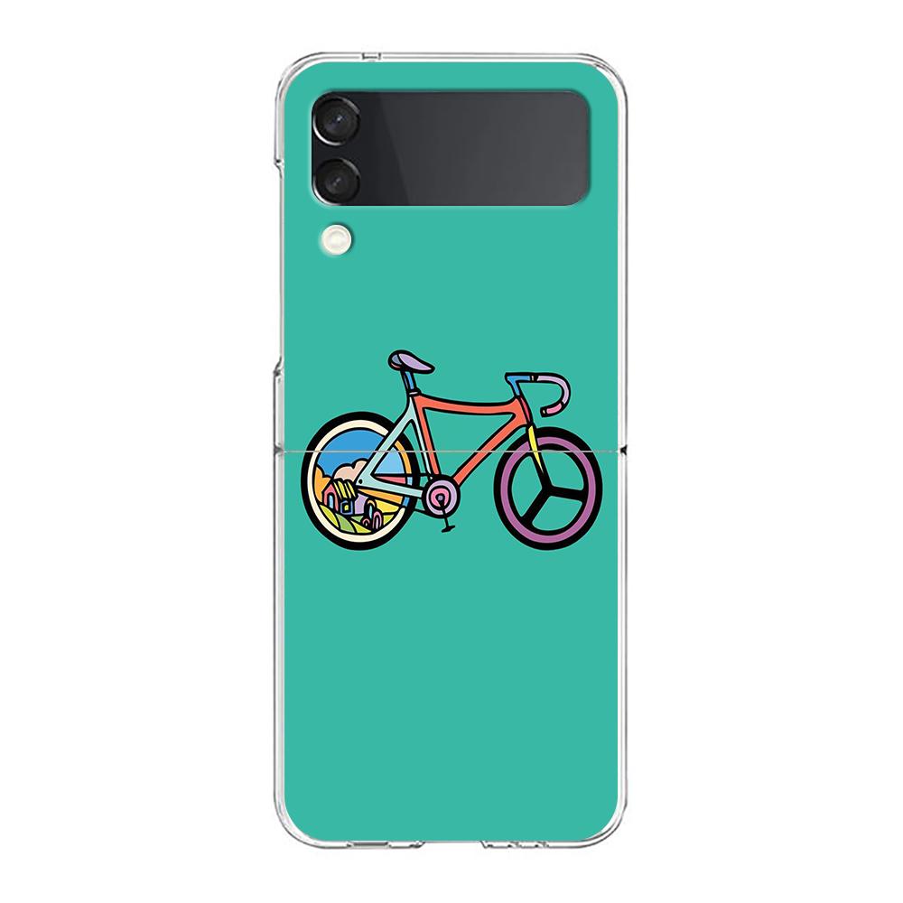 Mountain Bikes Cycling Clear Phone Case For Samsung Galaxy Z Flip 4 Case Thin High Hard PC Shell On For Galaxy Z Flip 3 5G Cover