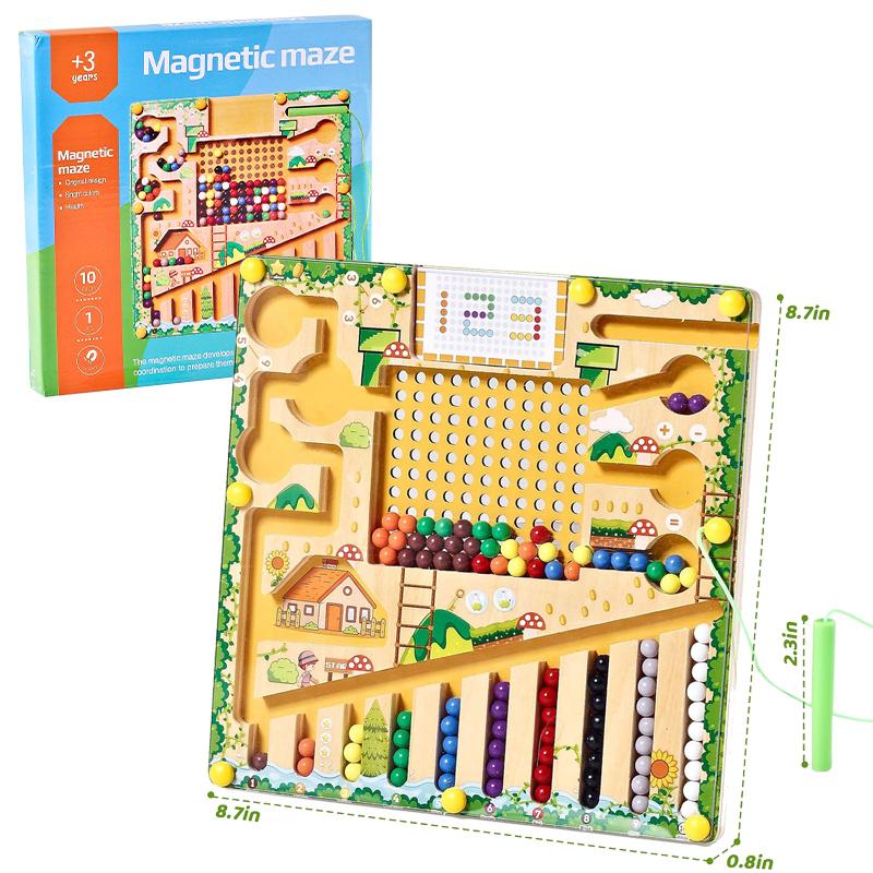 

Magnetic Color& Number Maze 2 in 1 Wooden Montessori Magnetic Beads Puzzle Maze For Toddlers Fine Motor Toy Preschool Activitie