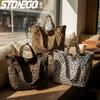 Leopardenmuster Canvas Tragetasche Damen Große Kapazität Mode Schulter Crossbody Handtasche Lässige Einkaufstasche