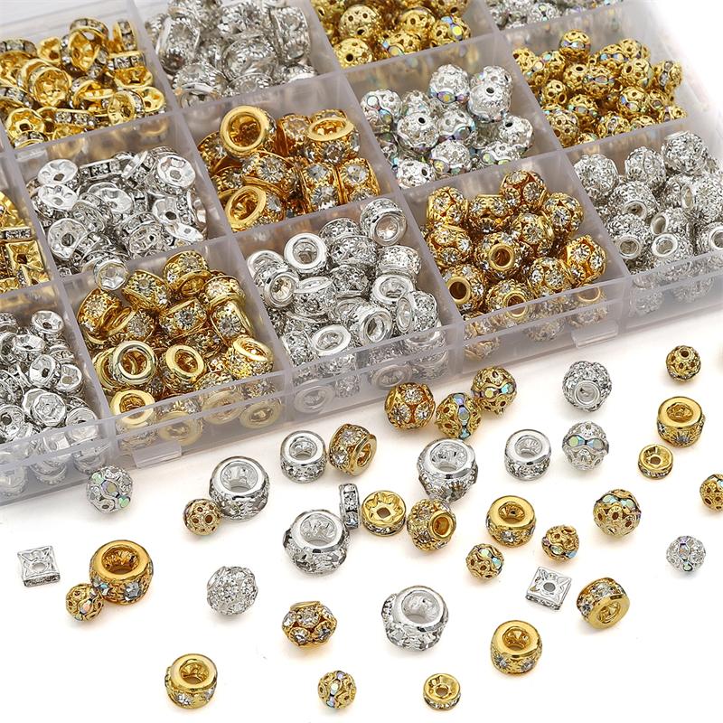 Crystal Rhinestone Metal Space Beads Loose Spacer Beads for Earring Bracelet NecklaceKeychain DIY Jewelry Findings Making Accessories