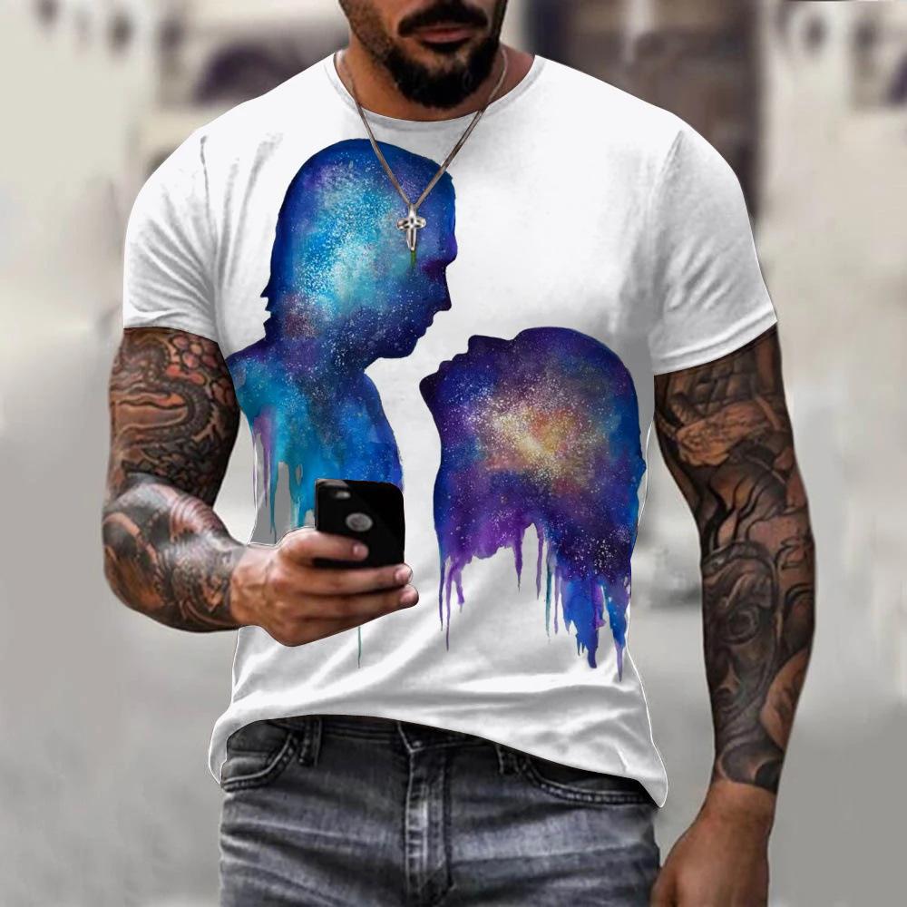 T-shirt Men's 3D Printing Ink Painting Women's Pattern Summer Men's Women Fashion Casual Comfort Oversized Crew Neck T-shirt Top