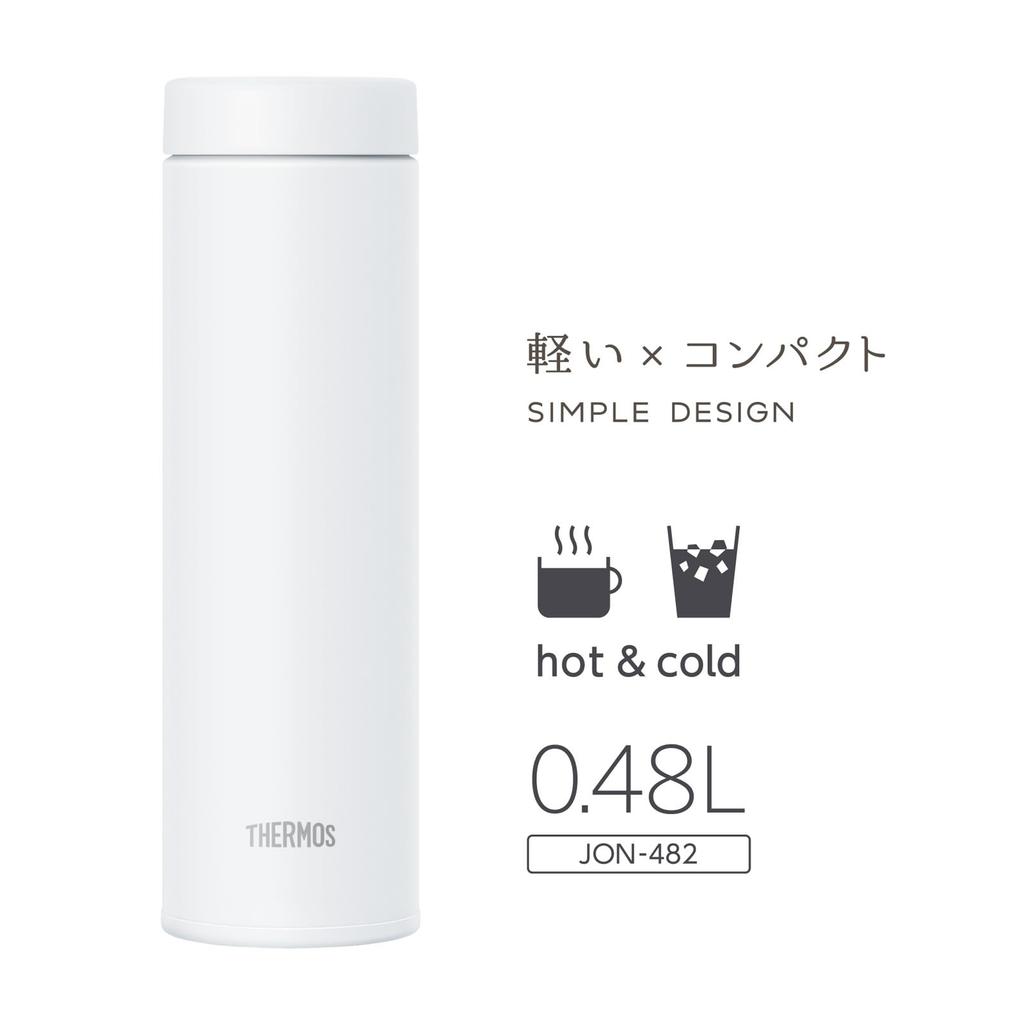 Thermos Vacuum Insulated Portable Mug 480ml White Easy To Clean with Minimal Secure Gasket Stainless Steel Bottle WH - Parts, Screw-on Closure,