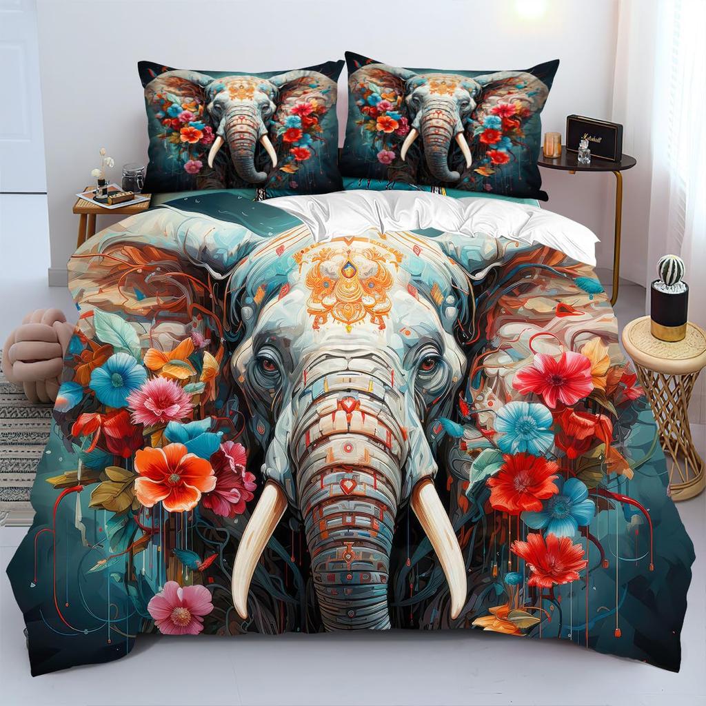 Elephant Duvet Cover Sets for Kids Queen King Twin Size Lightweight Down Room Decor 2 Pillowcases 1 Comforter Cover No Comforter