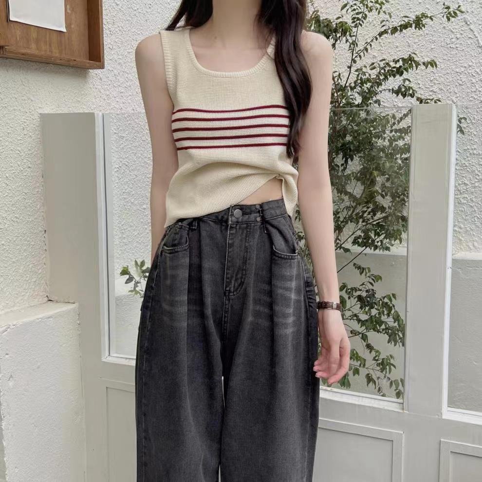 Women Summer Sleeveless Striped Knitted Causal Vest Top