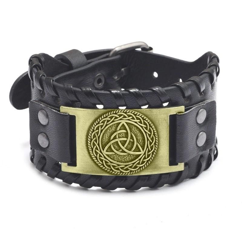 HNSP Wolf Rune Wrap Viking Leather Bracelet For Men Vintage Wide Bracelet Male  Accessory